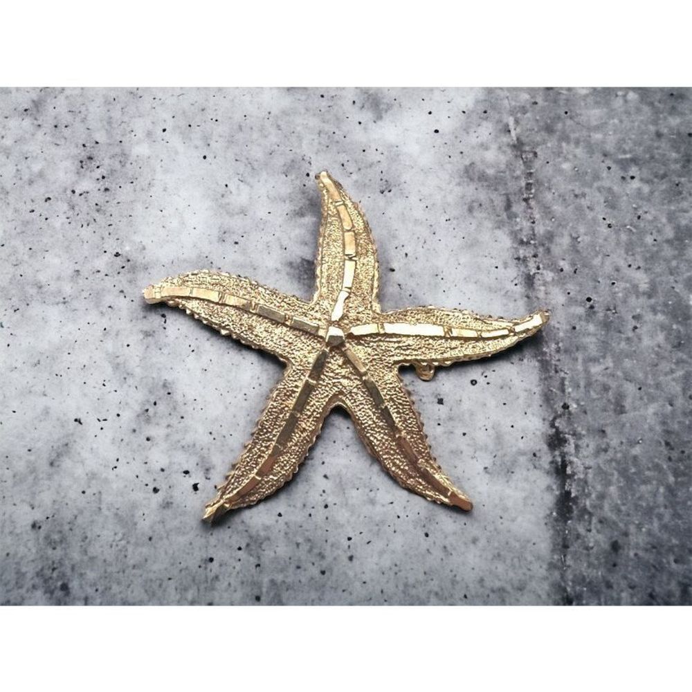 Vintage Women's Gold Tone Brushed Textured Ribbed Edge 5 Point Starfish Brooch